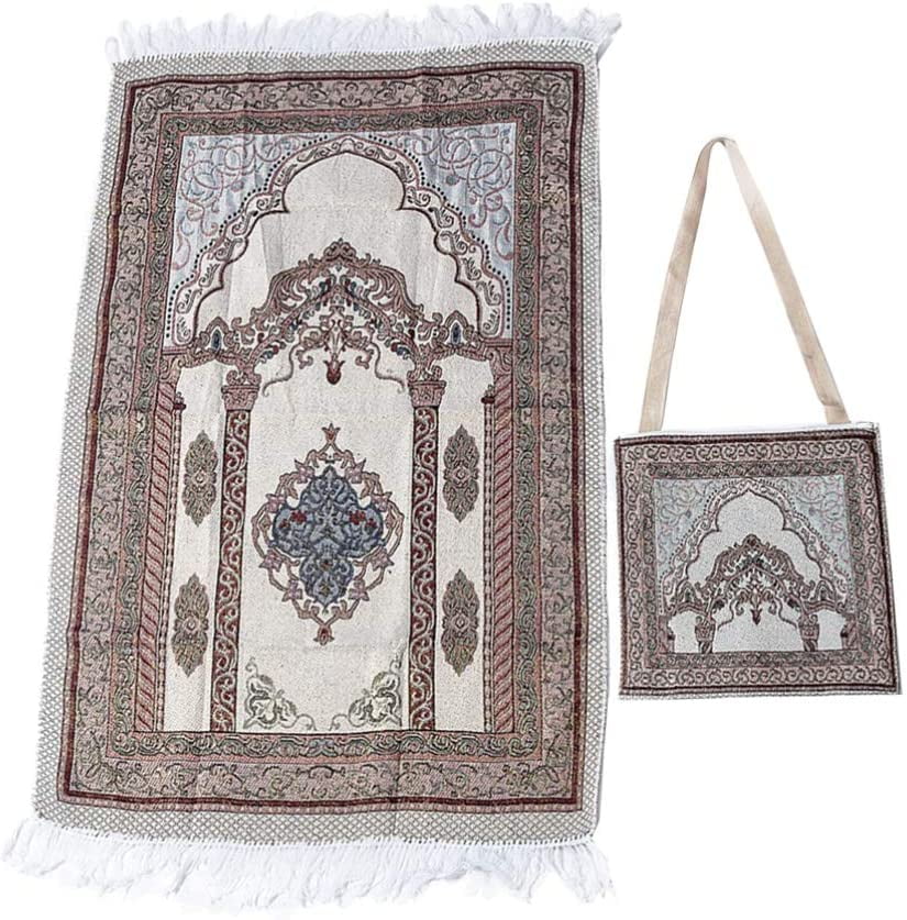 Prayer Rug Carpet Islamic Muslim Salah Meditation Mat Turkish Portable Beige 