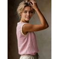 thumbnail image 5 of Women'S Crew Neck Casual Cap Sleeve Tops Lace Patchwork Basic Summer Loose Fit Blouse Pink M, 5 of 7