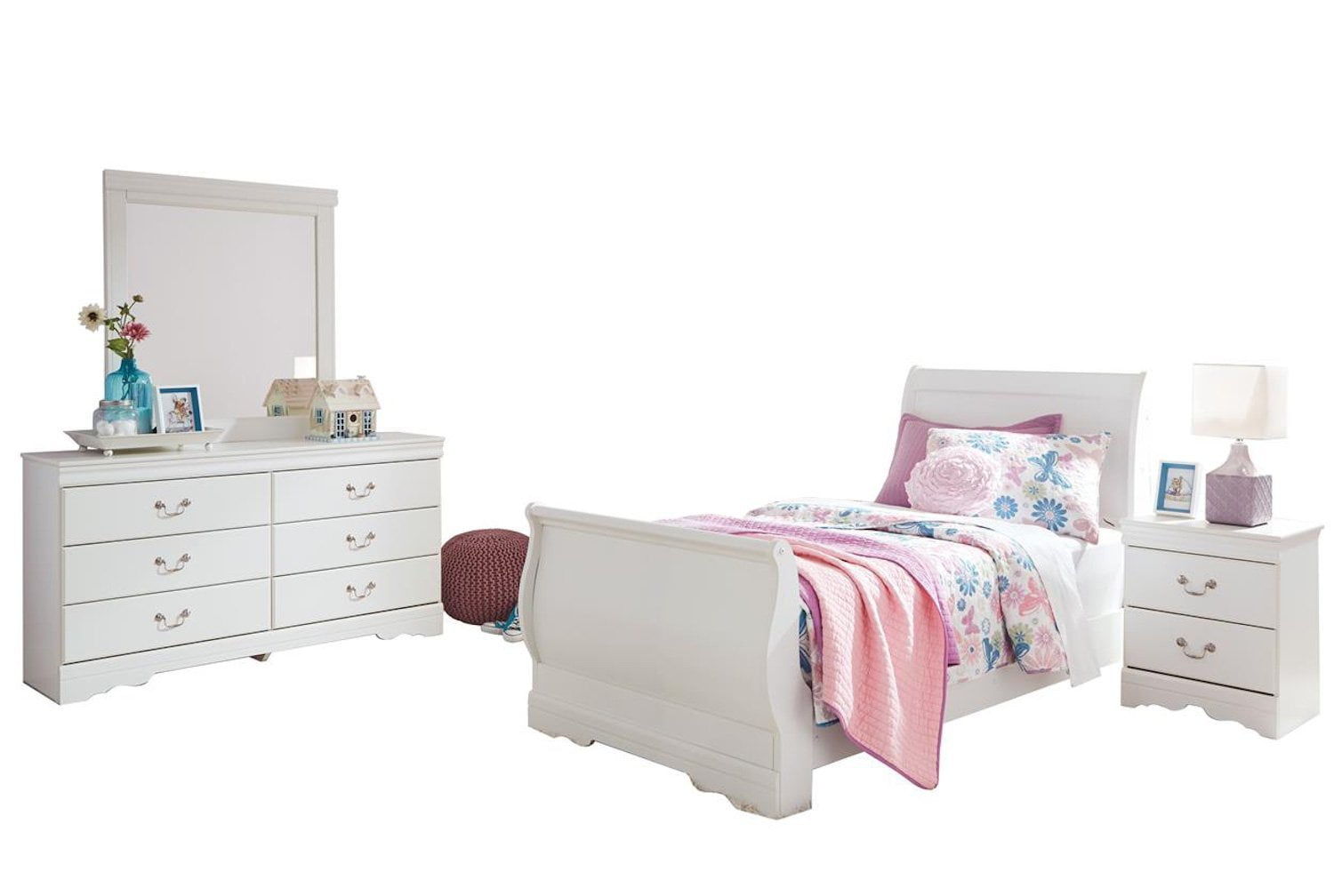 Ashley Furniture Anarasia 4 Pc Twin Sleigh Bedroom Set White Walmart Com Walmart Com