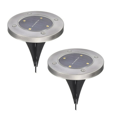 Ornamental Garden Lights Solar Powered Disk Lights 4 LED Solar Pathway Lights Outdoor Waterproof Garden Landscape Lighting for Yard Deck Lawn Patio Walkway(2 PACK) ()
