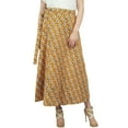 thumbnail image 4 of Phagun Orange Summer Wear Cotton Two Layered Ikat Printed Reversible Wrap Skirt, 4 of 6