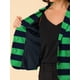thumbnail image 5 of Blazer a rayas de mujer con solapa de pico y mangas largas, botón, XL, verde y azul marino, 5 of 7