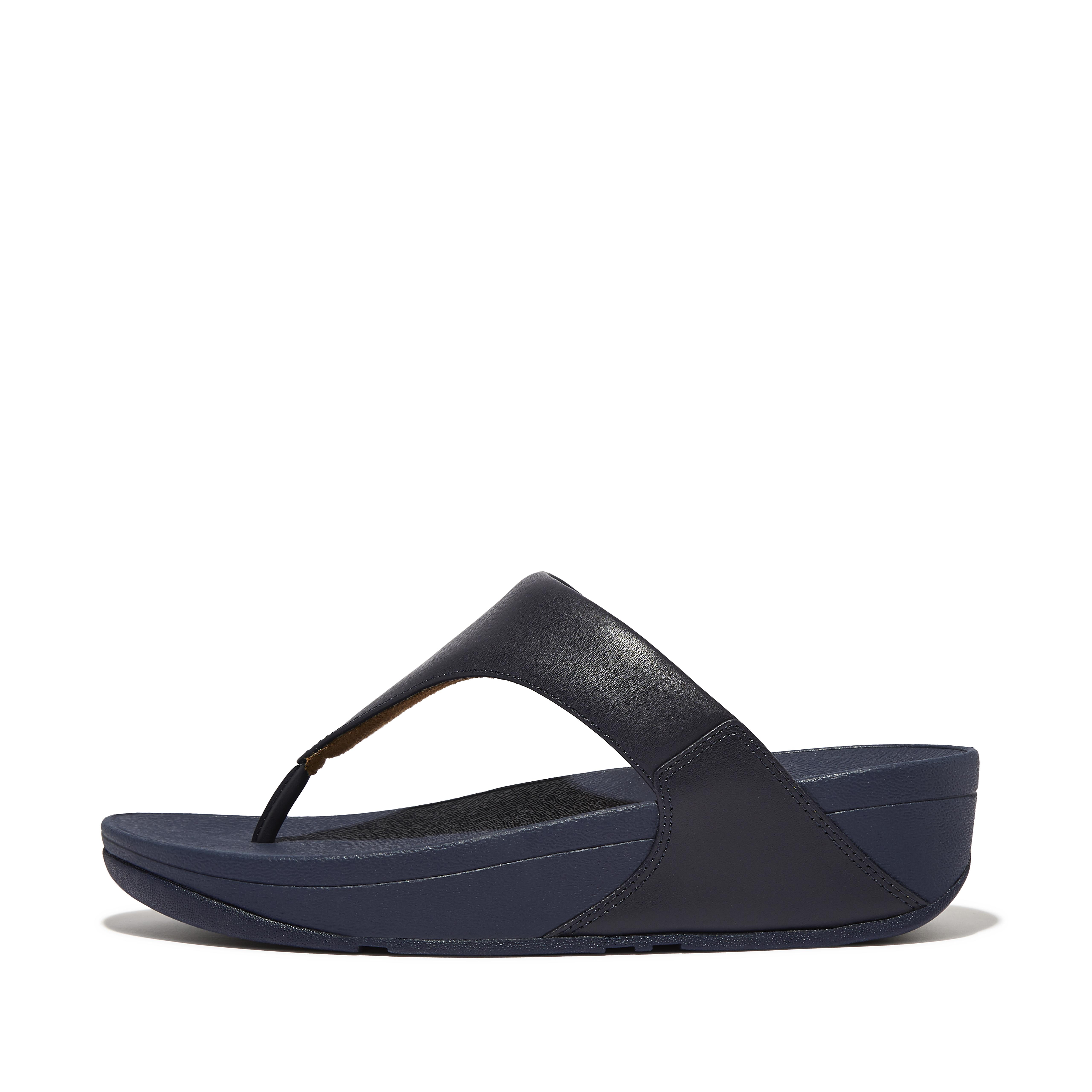 Fitflop Women's Lulu Leather Toe-Post Wedge Thong Sandals