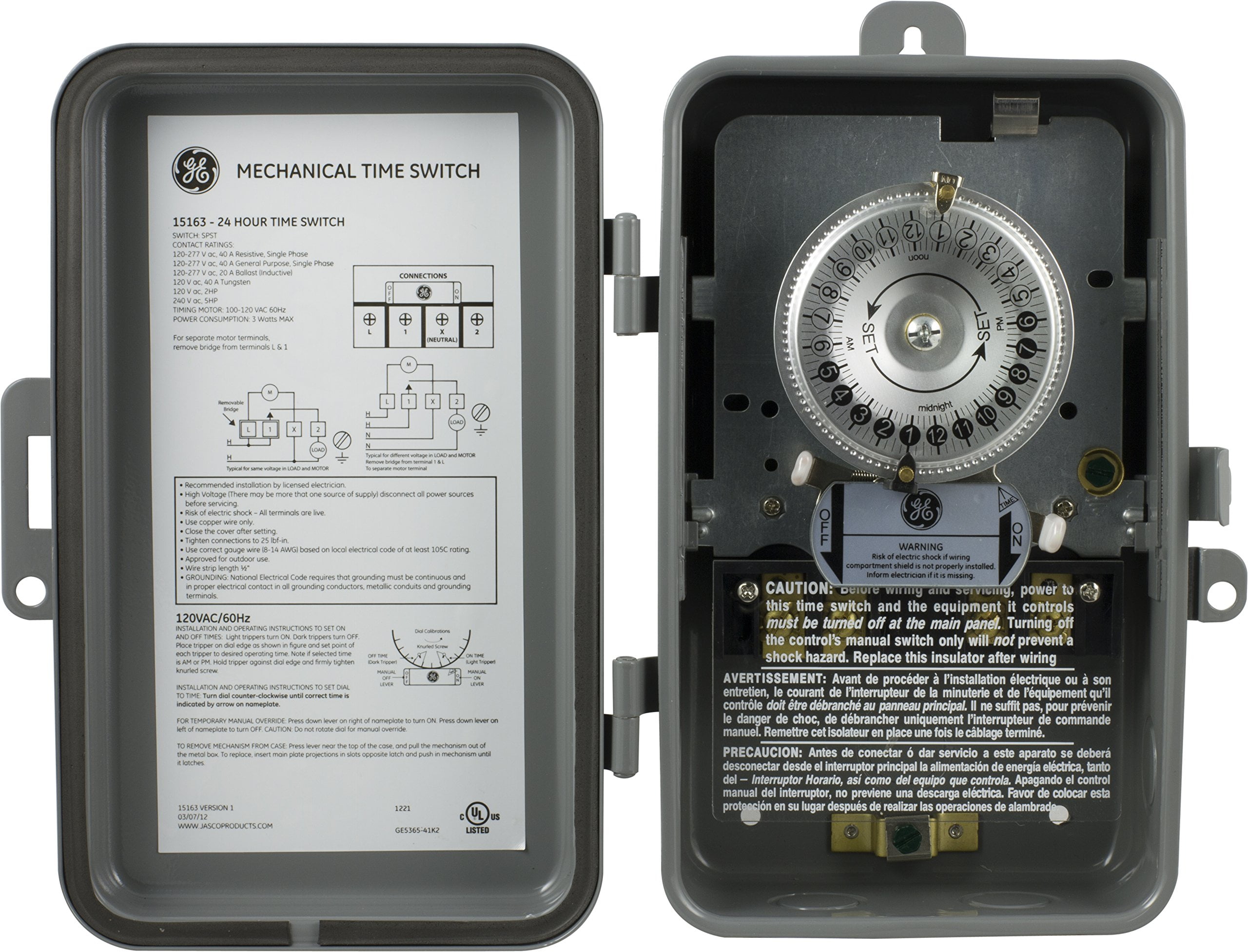 GE 24Hour Indoor/ Outdoor Mechanical Time Switch, 40 Amp 120 Vac 5Hp
