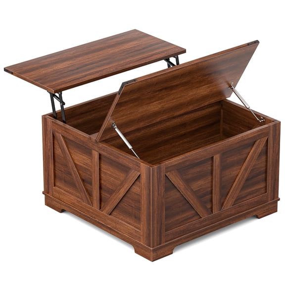 31.5" Lift Top Coffee Table with Storage & Built-in Outlet, Square Farmhouse Brown Center Table for Living Room, Small Spaces, Home Office