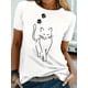 thumbnail image 1 of Whimsical Cat Print Short Sleeve Crew Neck T-Shirt - Soft Mid-Elasticity Polyester Fabric, Casual Relaxed Fit, Positioning Printing, Spring/Summer Essential for Women - Regular Length, No Sheer, Knit, 1 of 4