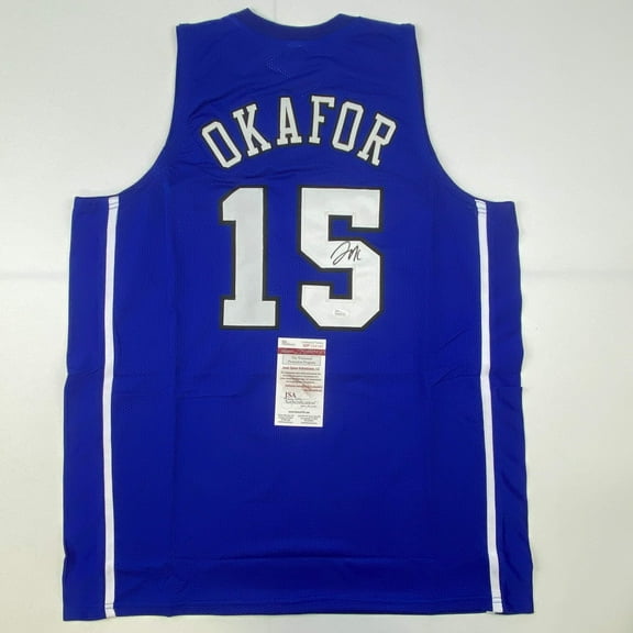 Autographed/Signed Jahlil Okafor Duke Blue College Basketball Jersey JSA COA