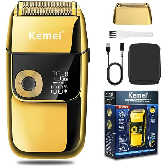 Kemei Electric Shaver for Men,Cordless Precision Rechargeable Beard Trimmer,Washable,USB,LED dispaly Lithium Titanium Shavers with Travel Case