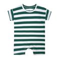 thumbnail image 2 of Riecok Unisex Baby Toddler Short Sleeve Romper Onesie Striped Print Round Neck Summer Clothes 3-24 Months Green 9 M, 2 of 3