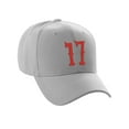 thumbnail image 3 of Daxton Structured Baseball Hat Cap Curved Visor Vintage Custom Number, Light Grey Hat, Red Number 17, 3 of 4