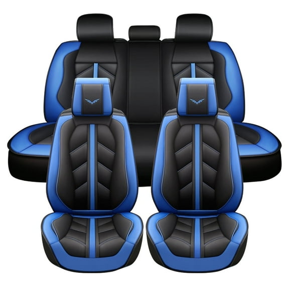 Maidao Car Seat Covers Leather Full Set for Opel for Calibra 1989-1997 5 Seats Compatible Airbag Waterproof Front Rear Cushion Protector Blue