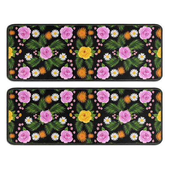 Kitchen Rugs Sets Of 2,Pioneer Flower Floral Print Pattern Anti Fatigue Kitchen Mat Rugs Non Slip Washable,Decorative Kitchen Floor Mats for Kitchen,Sink,Laundry,17X47 Inch