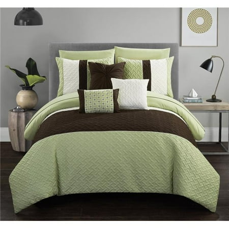 Chic Home Bcs03577 Us King Size Lior Comforter Set Color Block Quilted Embroidered Design Bed Sheets Decorative Pillows 44 Green 10 Piece Canada Lior Comforter Set, Us King Size Bed Sheets