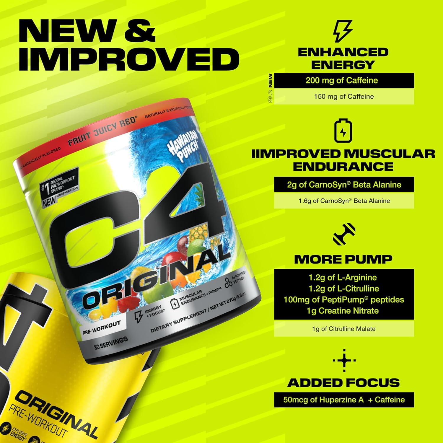 C4 Original Pre-Workout Powder, Hawaiian Punch®, Fruit Juicy Red®, 30 Servings