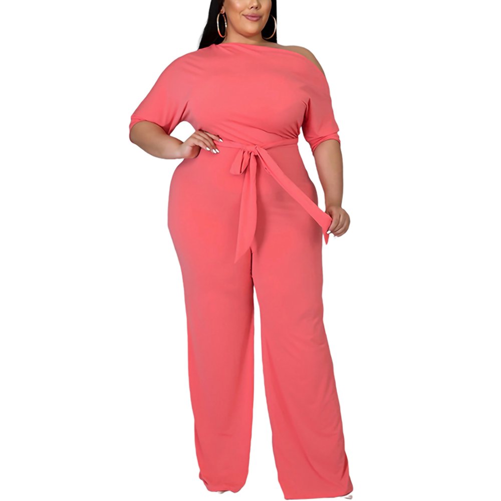 UKAP UKAP Women Plus Size One Piece Suit Off Shoulder Short Sleeve