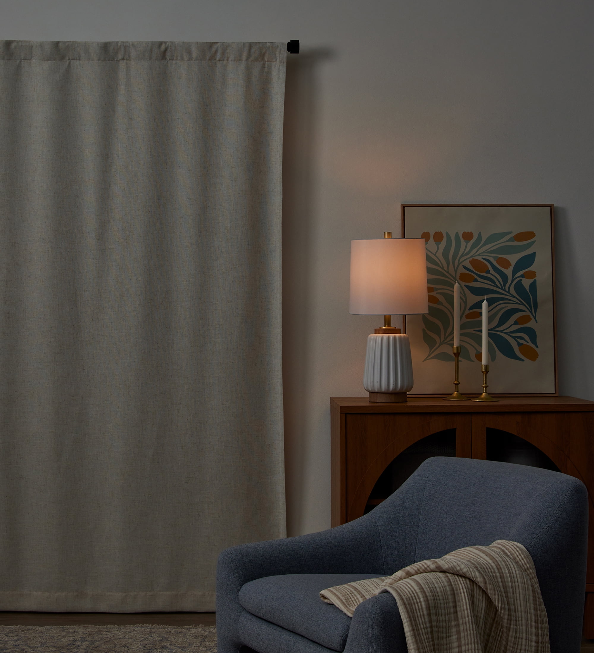 Better Homes & Gardens 100% Blackout Linen Blend Single Curtain, 50x84, Vanilla Dream