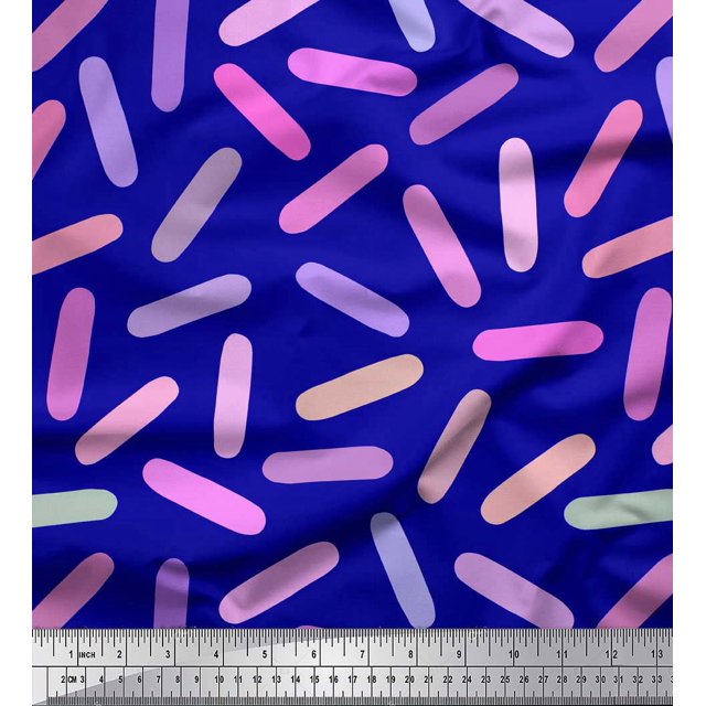 Soimoi Blue Rayon Fabric Brush Stroke Abstract Printed Fabric 1 Yard 56 Inch Wide