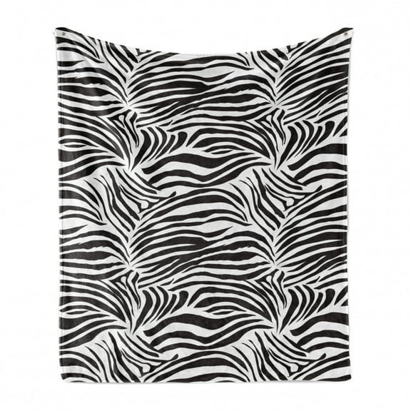 Zebra Print Soft Flannel Fleece Throw Blanket, Striped Zebra Animal Print Nature Wildlife Inspired Simplistic Illustration, Cozy Plush for Indoor and Outdoor Use, 60" x 80", Black White, by Ambesonne