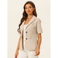 thumbnail image 4 of DARING DIVA Women's Cotton Linen Short Sleeve Blazer for Work Office S Khaki, 4 of 6