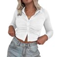 thumbnail image 1 of Diconna Blouse Femme Couleur Unie Col Rabattu Manches Longues Crop Tops, 1 of 4