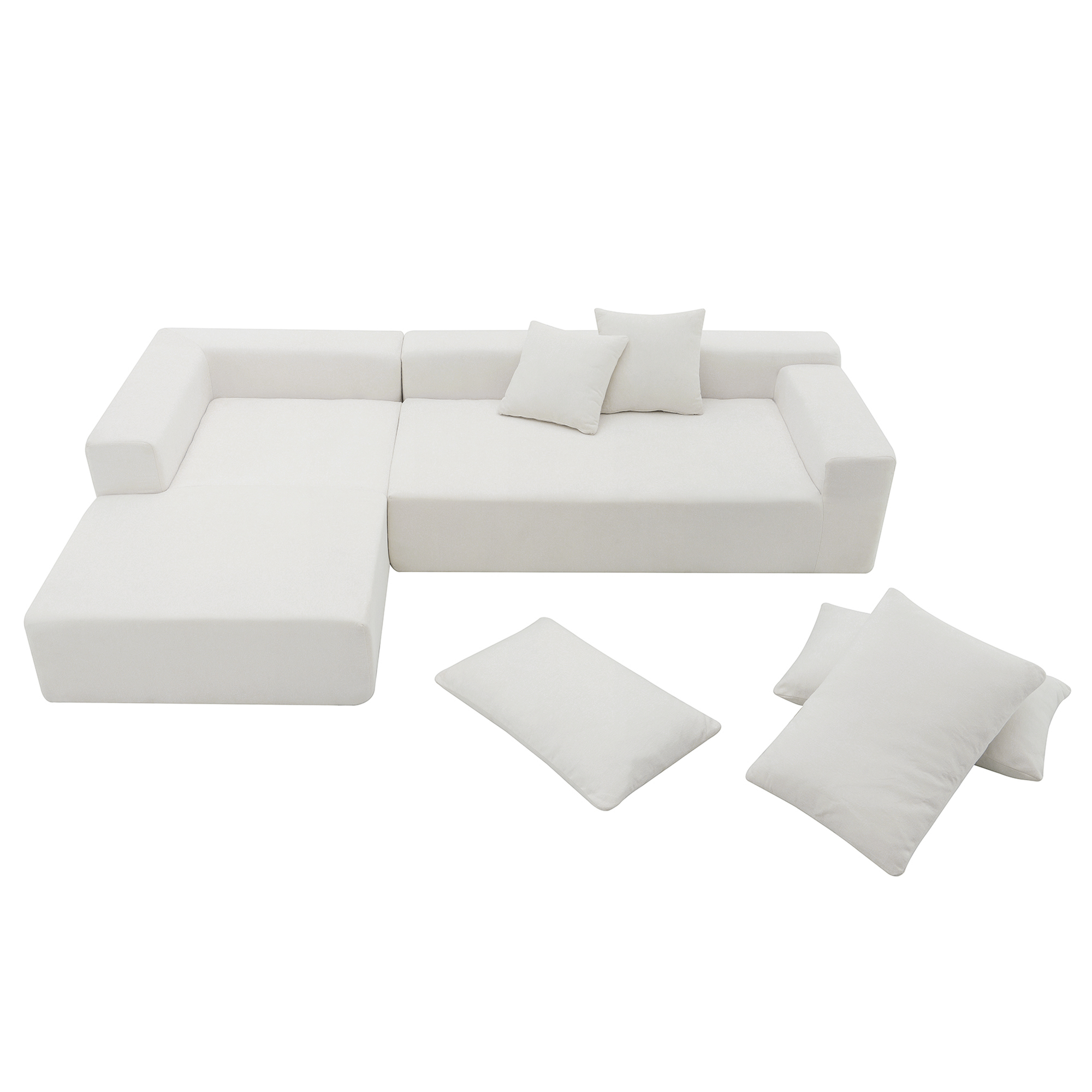 DEALTOPS Modern L-Shape Convertible Sectional Sleeper Sofa Bed Set - Upholstered Modular Sofa Couch for Living Room - White