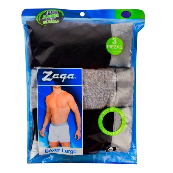 Bóxer Zaga para Hombre, Largo Multicolor Premium 3 Piezas Talla CH de 28 a 30