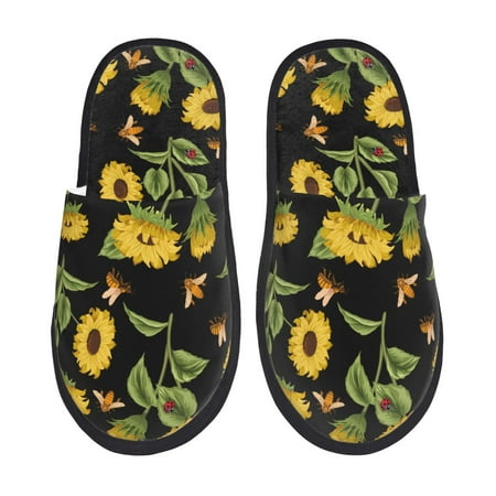 

Rateoe Bees and Sunflowers Pattern Fuzzy Slippers Fuzzy Soft House Slippers Plush Furry Warm Cozy Open Toe Fluffy Home Shoes-Large