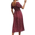 thumbnail image 5 of ZXSXSY Women Smocked Print Square Neck Puff Sleeve Side Split Hem Midi Dress, 5 of 7