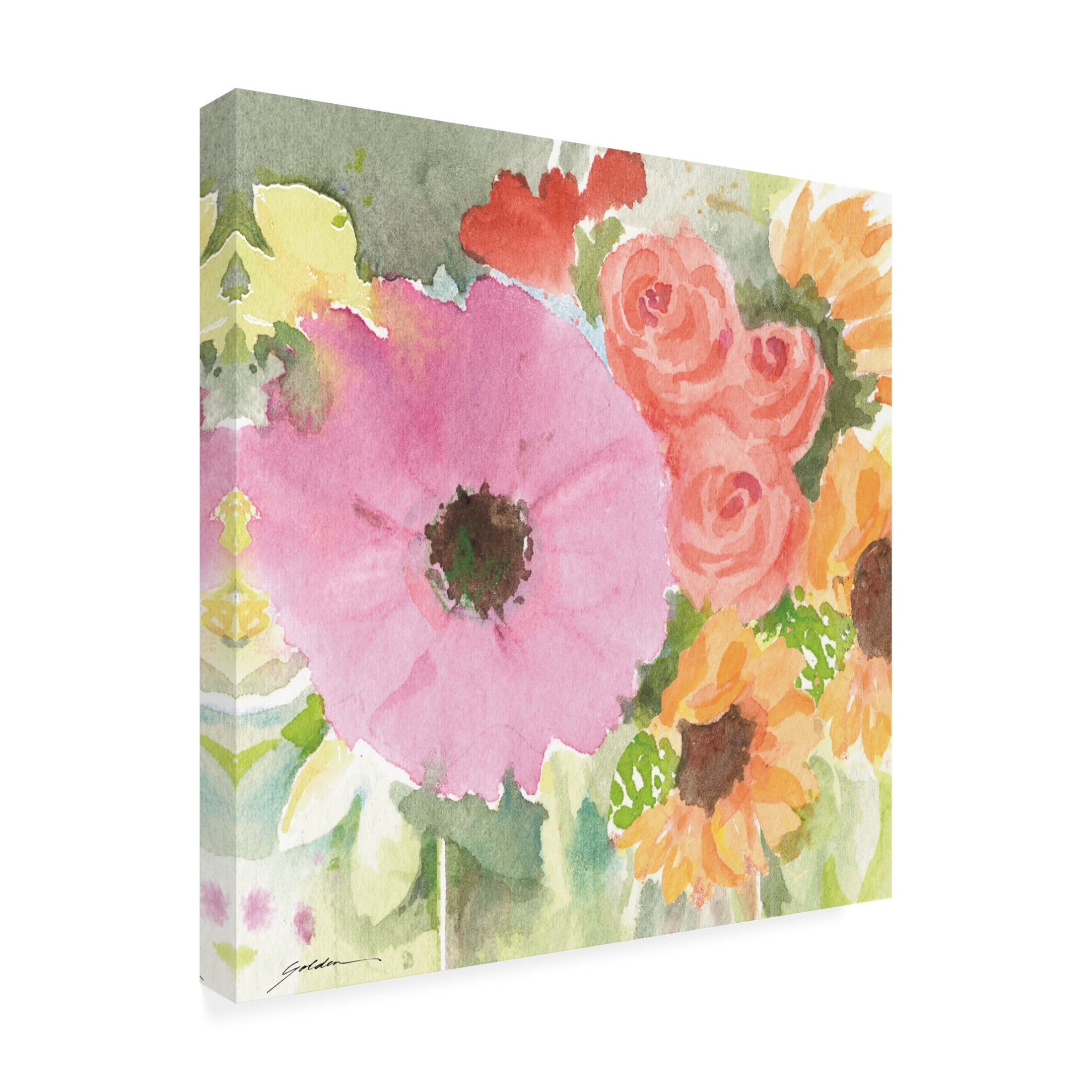 Canvas Wall Art - Sheila Golden 'The Birthday Bouquet #2' Wall Art for Living Room, Bedroom, or Office Décor by Trademark Fine Art - 35 x 35 Inches