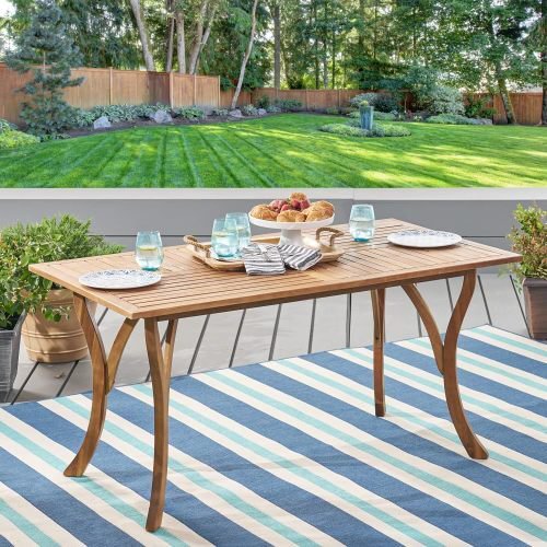 MODERNLUXE 59" Outdoor Dining Table,Acacia Wood Rectangular Table with Slatted Tabletop for Yard, Garden, Poolside,Deck