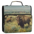 thumbnail image 2 of Water-Resistant 3-Ring Binder Organizer with Multiple Pockets Zipper Binder Bag for Office Buffalo Herd Oil Painting, 2 of 8