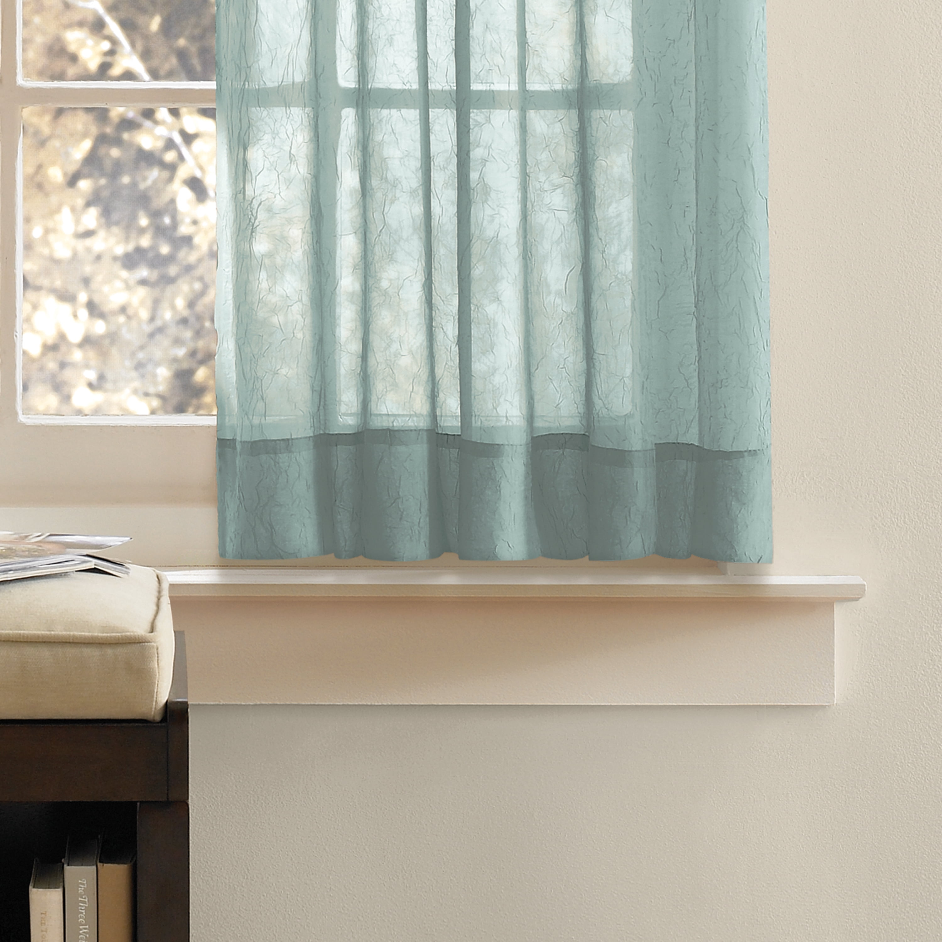 Better Homes & Gardens Crushed Voile Sheer Indoor Curtain Single Panel, Seaglass Green, 51"W x 63" L, Adult
