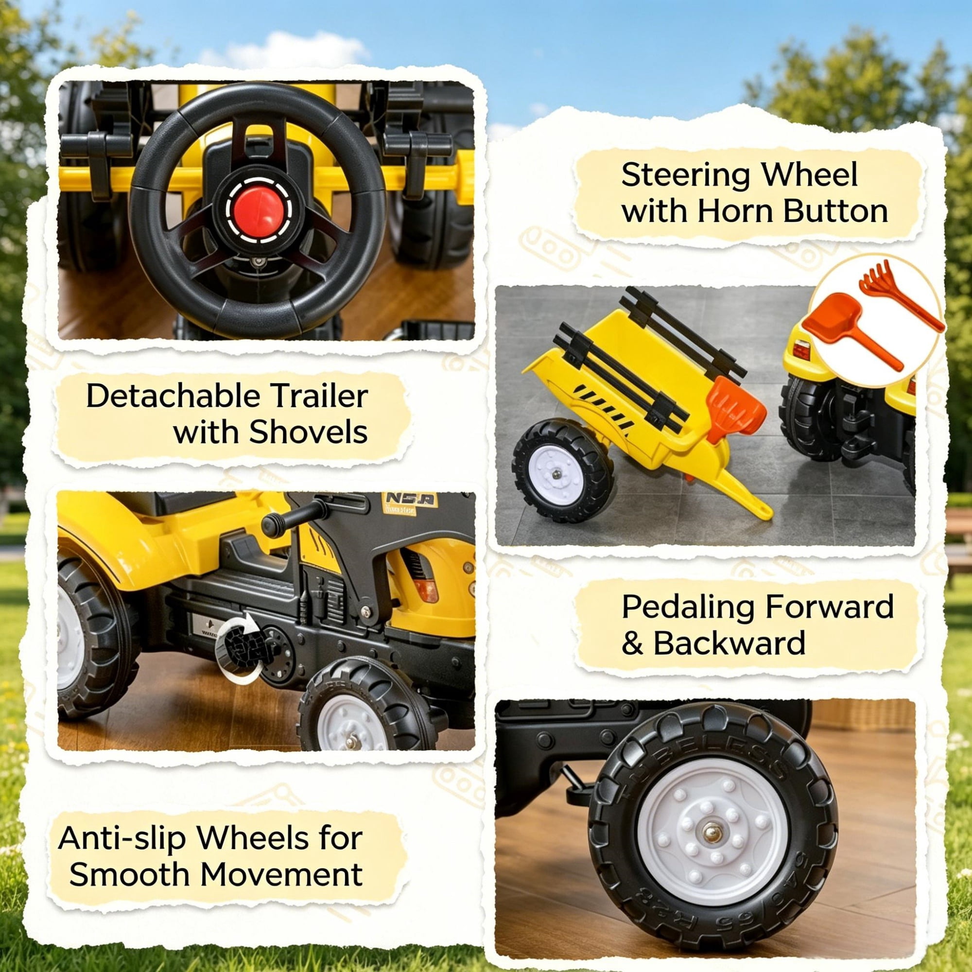 Kids Ride-On Excavator with Detachable Trailer for Ages 3-6