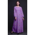 thumbnail image 4 of Bimba Moss Georgette Cactus Leaves Printed Womenâ€™s Long Sleeve Elastic Waist MaxiÂ&nbsp;DressÂ&nbsp;Gown-Large, 4 of 5