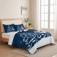 thumbnail image 5 of Quilts King Size Bedding Set, Navy Blue Christmas Lightweight Quilted Comforter, Xmas Tree Elk Snowflake Winter Soft Reversible Bedspread Coverlet with Pillow Covers for All Season, 96" x 106", 5 of 9