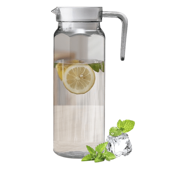 Fmxomd Plastic Pitcher (37oz, 1100ML), Water Pitcher with Lid and Handle, Fridge Jug, BPA-Free, Shatter-Proof, Great for Iced Tea, Lemonade, Milk, Coffee, Cold or Hot Beverages, Clear, 1Pack
