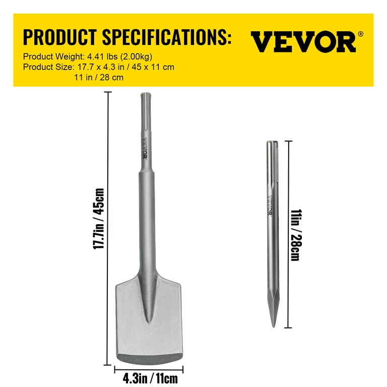 VEVOR Clay Spade SDS Max shank Shovel Bit with Point Chisel for Demolition Jack Hammer Trenching and Digging Shovel Bit for Clay Gravel Frozen