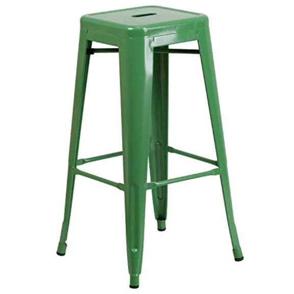 Commercial Grade 30" High Backl Green Metal Indoor-Outdoor Barstool with Square Seat