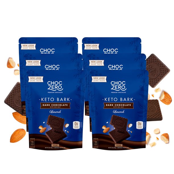 ChocZero's Dark Chocolate Almond Keto Bark Vegan Candy Bars Healthy
