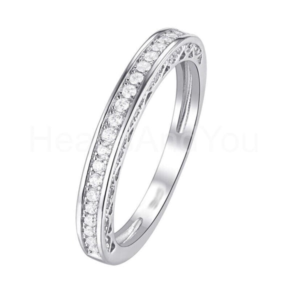 0.65Ct Round Cut Moissanite Half Eternity Wedding Band 14k White Gold Plated