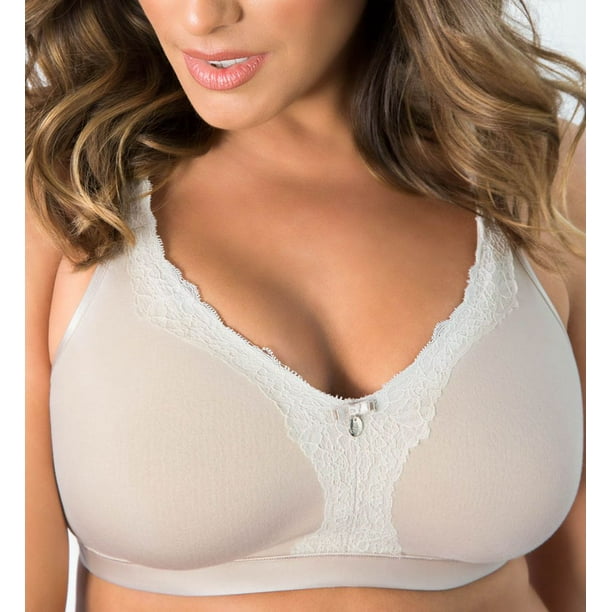 Women's Curvy Couture 1010 Cotton Luxe Wire Free Bralette (Natural 38DD) 