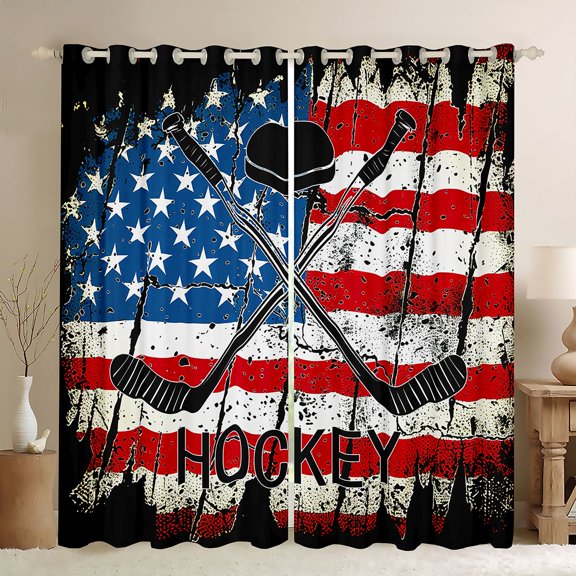 Feelyou Ice Hockey Sports Curtains Pack of 2 (42x84 Each), US Flag Curtains Blackout