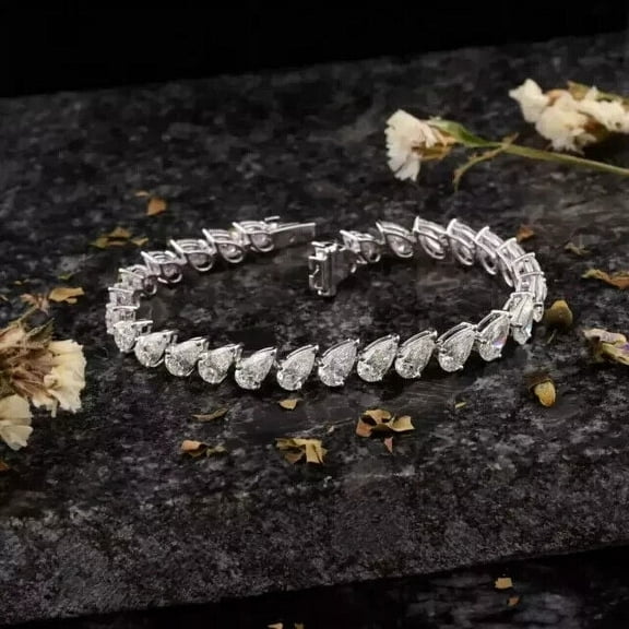 9CT Pear Cut Lab-Created Diamond Women's Tennis Bracelet in 14K White Gold Plated