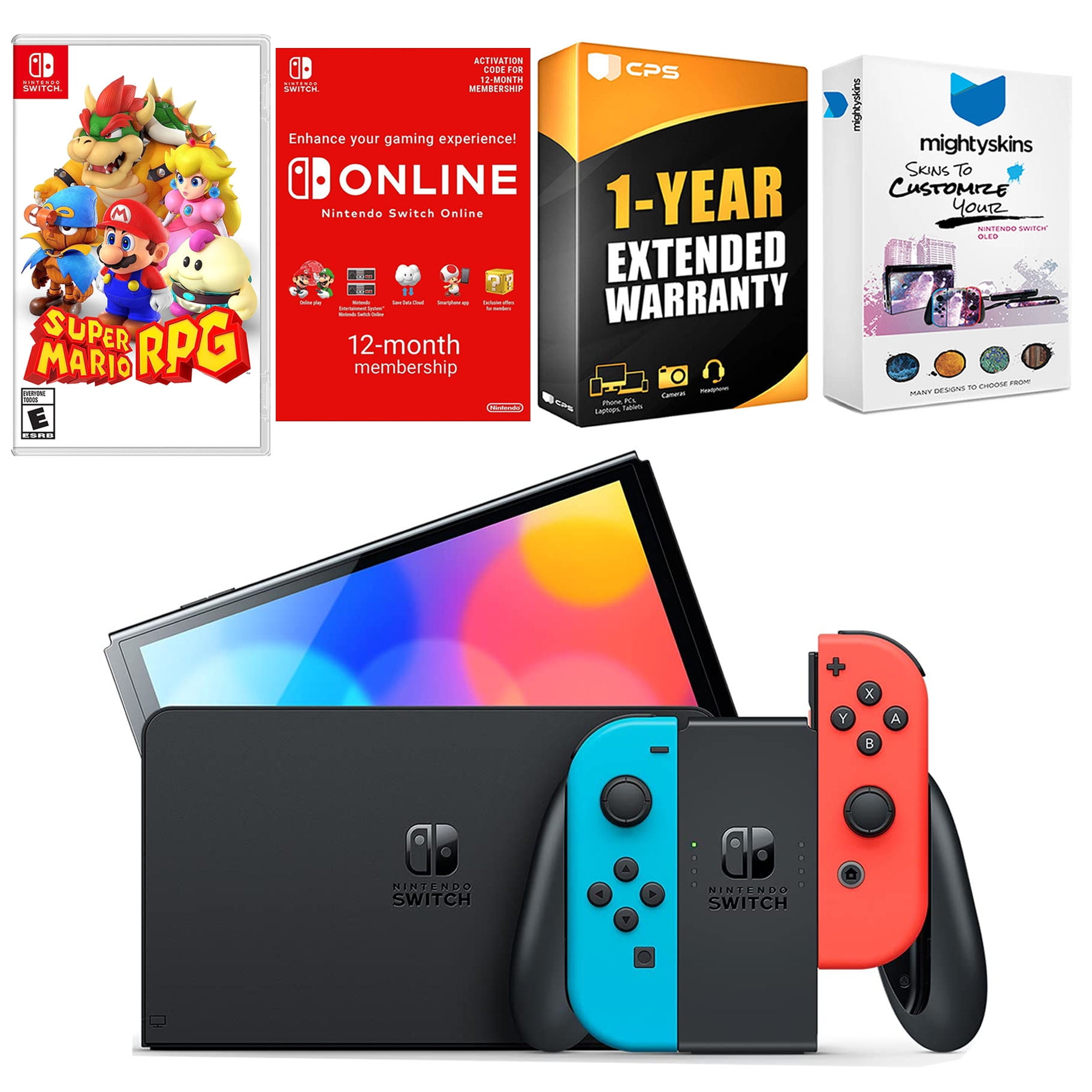 Nintendo Switch Neon Red & Blue OLED Console with Princess Peach