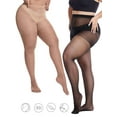 thumbnail image 2 of Deago 2 Pairs Women's Plus Size Ultra Sheer Tights 20D Pantyhose Control Top Invisible Reinforced Toes (Black+SKin), 2 of 9