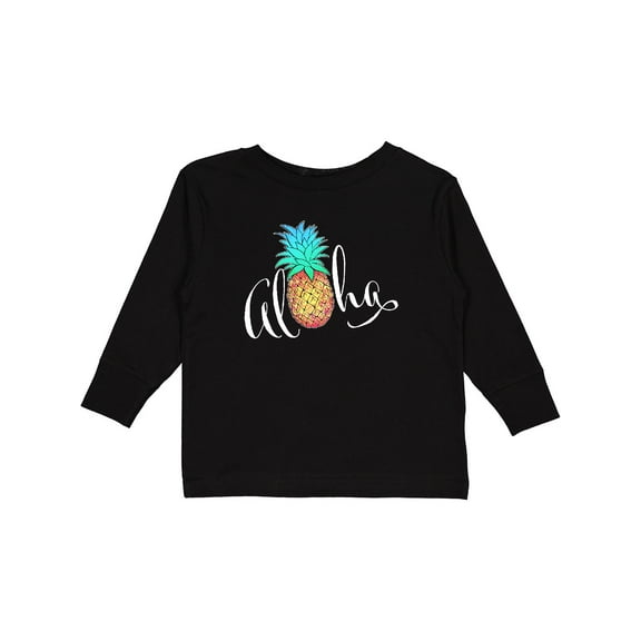 Inktastic Aloha in Cursive with Pineapple Rainbow Colors Boys or Girls Long Sleeve Toddler T-Shirt