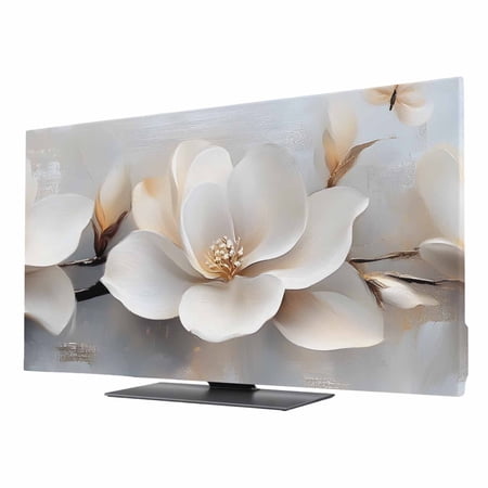 Magnolia Flower TV Dust Cover 55 Inch, Retro Flowers Modern Abstract Computer Monitor Cover Dustproof Stretchable Indoor TV Screen Protector for LED LCD Universal Monitors