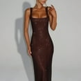 thumbnail image 6 of Womens Sparkling Rhinestones Sequins Accent Long Dress Slimming Sleeveless Square Neck Open Back Bodycon Cocktail Gown, 6 of 8