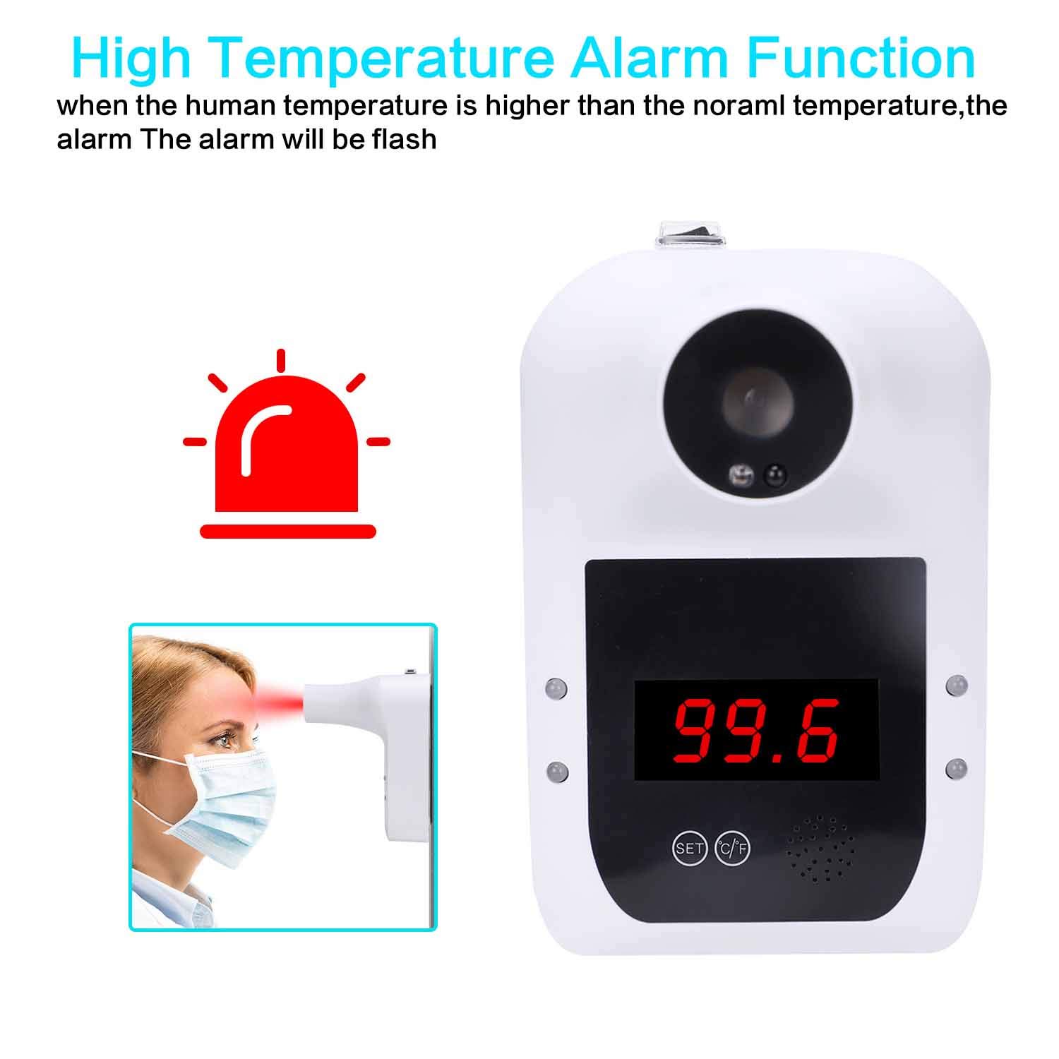 Factories AGZ Wall Thermometer for Adults White Shops Schools Wall-Mounted Infrared Thermometer with Fever Alarm Accurate Reading LCD Display for Offices Restaurants