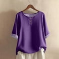 thumbnail image 2 of Holzkary Women's Short Sleeve Shirts 2025 Fall Summer Fashion Dressy Casual Tops Trendy Henley Blouses Cute Work Outfits Clothes Button Solid Half Sleeves Short Sleeves Blouse Purple Xxl, 2 of 4